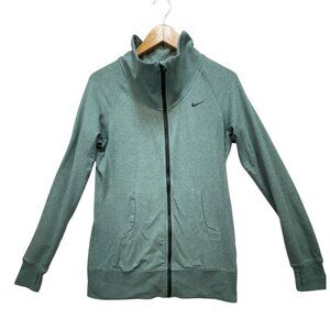 Nike Womens Dri-Fit Activewear Sweatshirt Jacket Size M Green Full-Zip Mock Neck